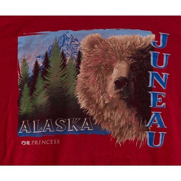 Vintage Juneau Alaska Grizzly Bear Print‎ T-Shirt Red Size L - Picture 4 of 5